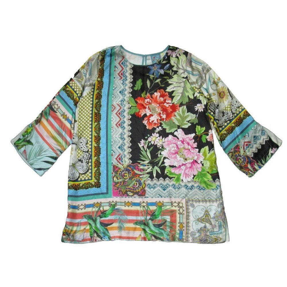 Nwt Johnny Was Island Print Silk Tunic In Mixed-Print Lightweight Dress Pl